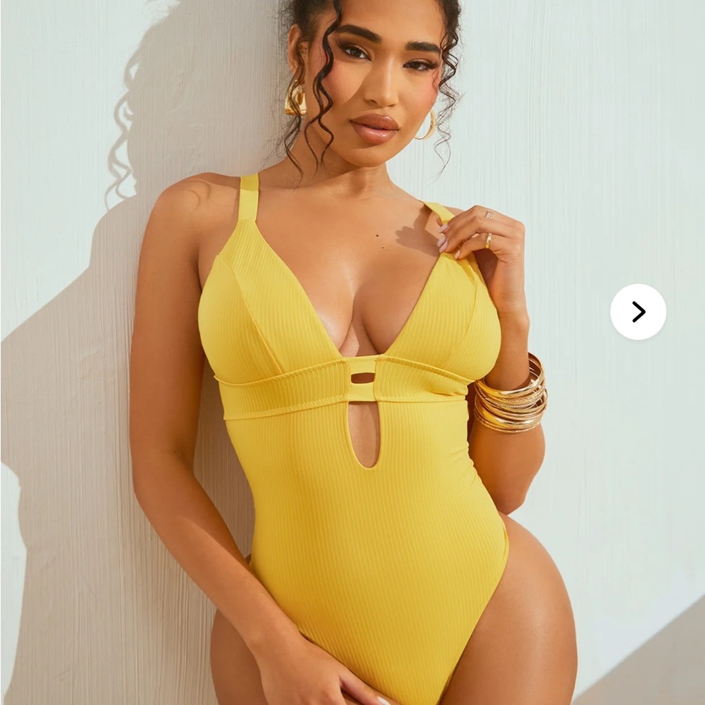 Yellow Ribbed One-Piece Swimsuit